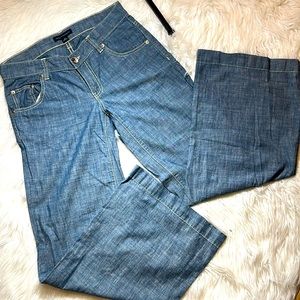 Banana Republic Womens Cotton Denim Blue  2 Wide Leg Mid Rise Med Wash Trousers